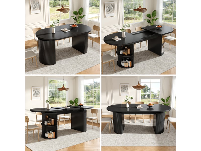  Table à manger extensible 120 à 160 cm, table de cuisine avec rangement discret, mdf, noir Fay Lum - Conforama D