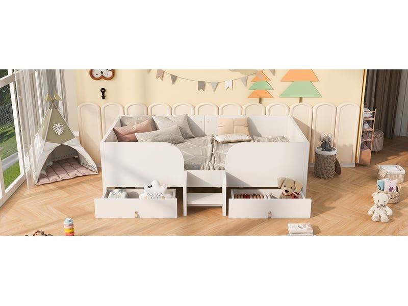  Lit enfant 90x200 cm blanc mdf avec deux grands tiroirs et petite échelle de sécurité Sol Morn - Conforama D