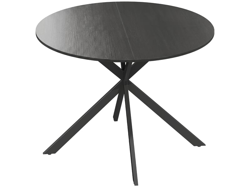 Table à manger ronde pour 4 personnes 100 cm, piètement croisé en acier, style industriel avec plateau aspect bois, noir - Conforama B