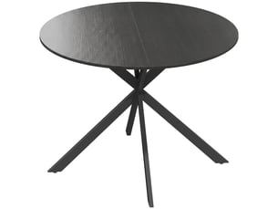 Table à manger ronde pour 4 personnes 100 cm, piètement croisé en acier, style industriel avec plateau aspect bois, noir