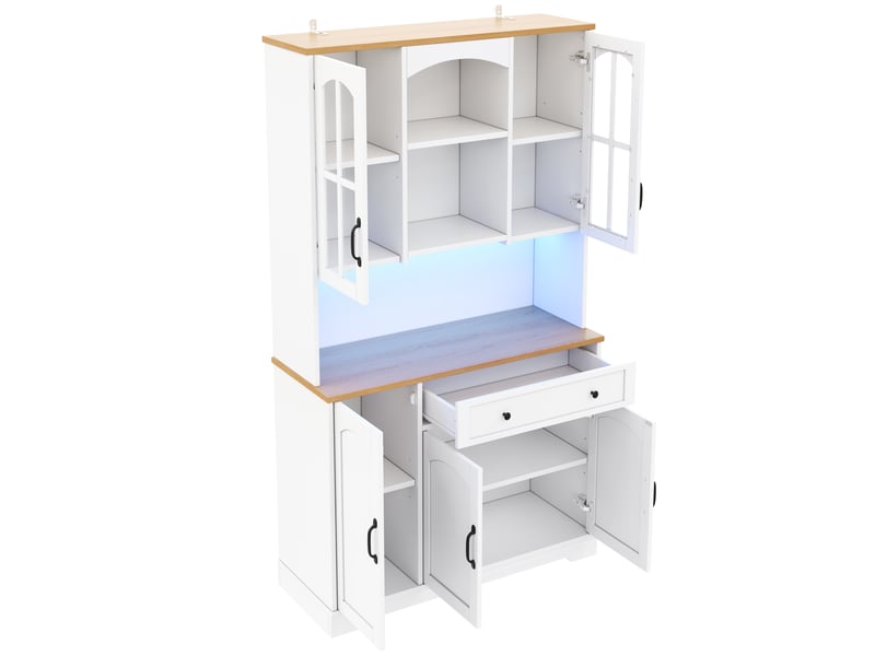  Buffet vitrine 100x38x178 cm blanc avec 2 portes en verre trempé, 1 tiroir et led rgb Fay Lum - Conforama D