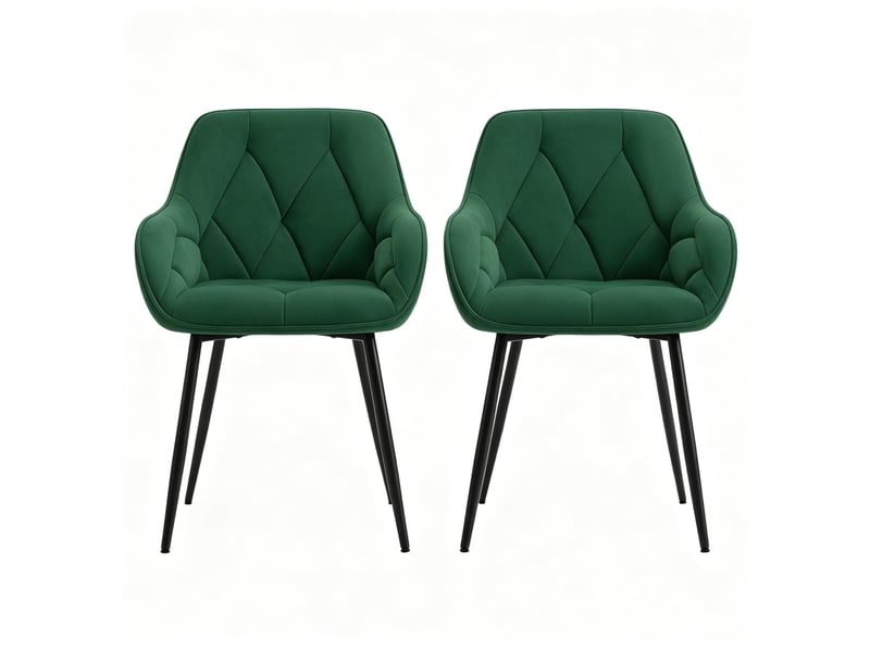  Chaises de salle à manger lot de 2 avec accoudoirs et dossier ergonomique  - pieds métal, velours - vert foncé  - Conforama A