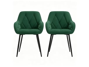 Chaises de salle à manger lot de 2 avec accoudoirs et dossier ergonomique  - pieds métal, velours - vert foncé