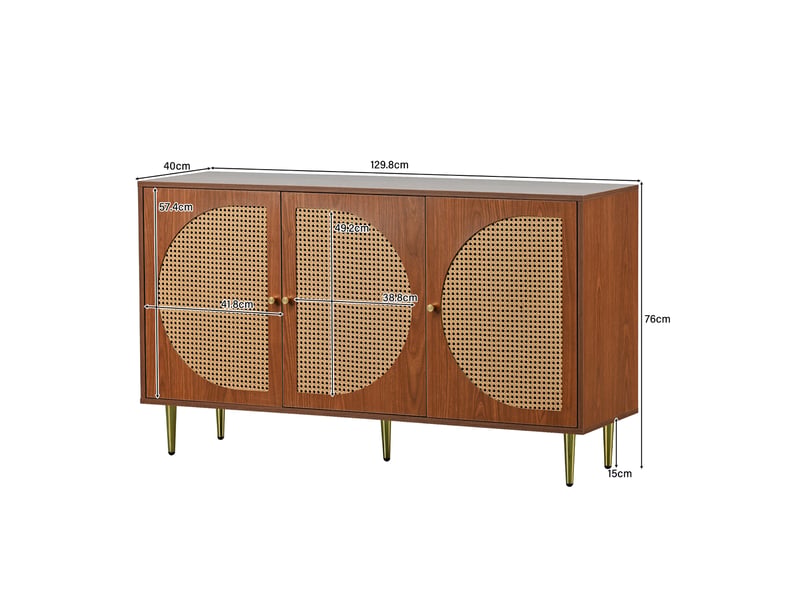  Ensemble buffet bas et meuble à chaussures 129.8x40x76 et 104x40x48 cm, pb, 5 portes, rotin, style contemporain, brun  - Conforama D