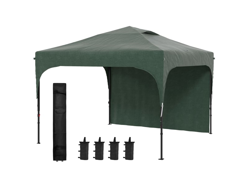  Gazebo de jardin 3x3m avec hauteur réglable, 1 paroi latérale étanche, 4 sacs de sable et sac de transport (vert)  - Conforama B