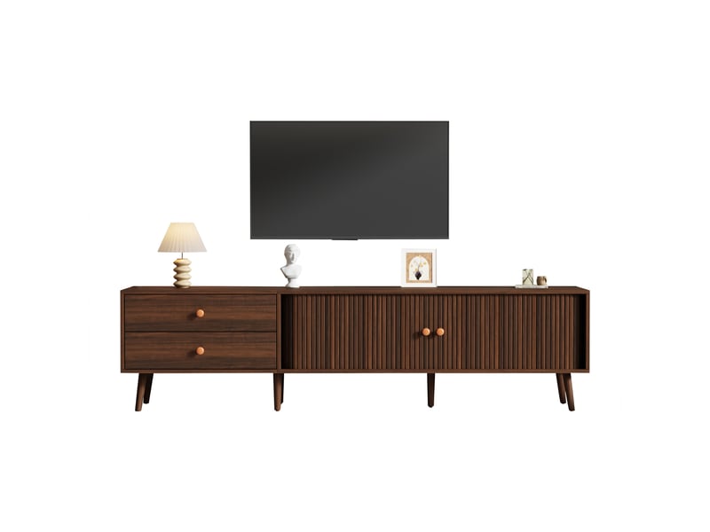  Meuble tv 180 cm noyer avec 2 tiroirs et portes coulissantes - pour tv jusqu'à 80 pouces  - Conforama A