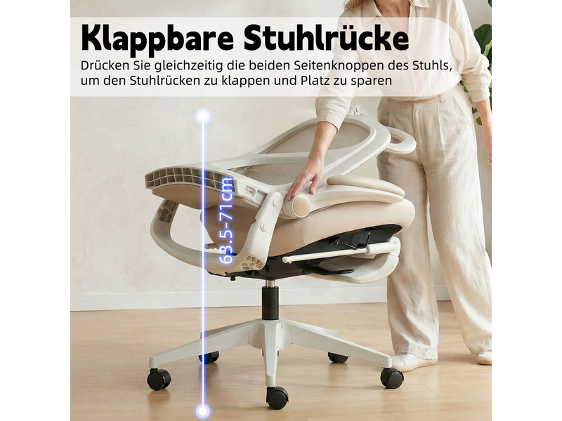  Chaise de bureau ergonomique pliable avec appui-tête 3d et soutien lombaire - lpospi - maille et mousse - crème  - Conforama E