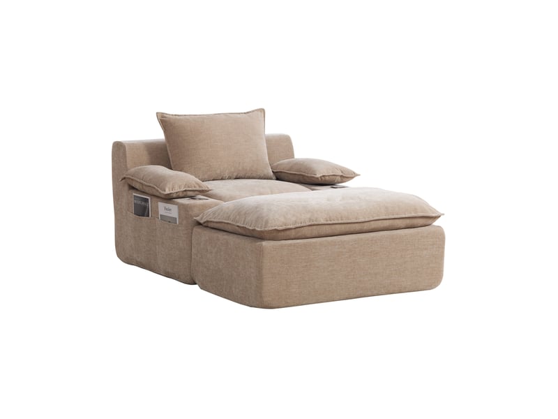  Méridienne tcqpz en chenille kaki clair 1 place avec 4 coussins porte-gobelet poche de rangement sans montage  - Conforama A
