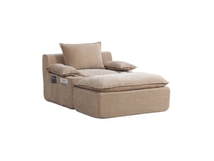 Méridienne tcqpz en chenille kaki clair 1 place avec 4 coussins porte-gobelet poche de rangement sans montage