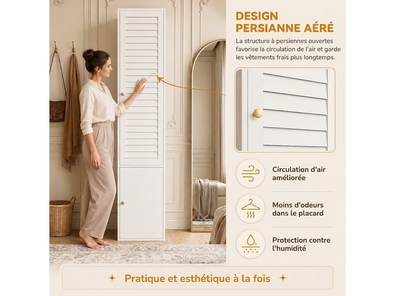 Armoire penderie 90x50x200 cm 4 portes avec tiroir chêne clair et gris - Conforama E