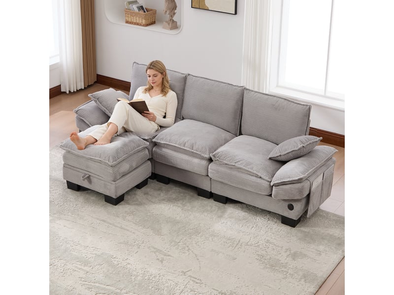Canapé d'angle réversible fixe 3 places tissu gris clair - Conforama B