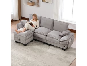 Canapé d'angle réversible fixe <strong>MERAX</strong> <strong></strong> 3 places Velours côtelé gris clair