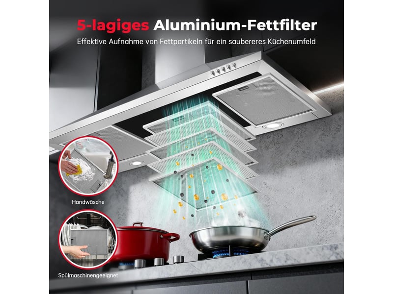  Hotte aspirante murale 90 cm en acier inoxydable, débit d'air 450 m³h, éclairage led et fonctionnement évacuation ou recyclage  - Conforama E