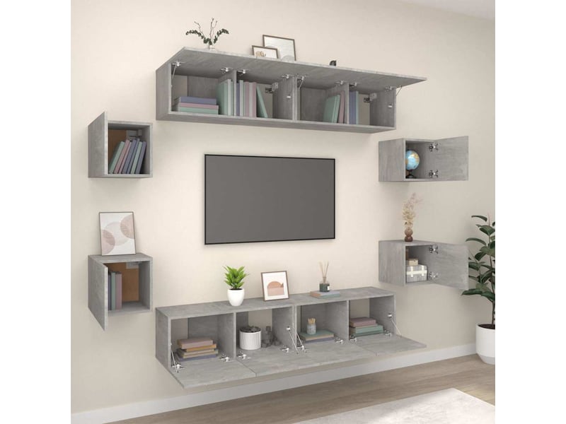  Ensemble de meubles tv - banc tv - meuble de rangement 8 pcs gris béton bois d'ingénierie  - Conforama C