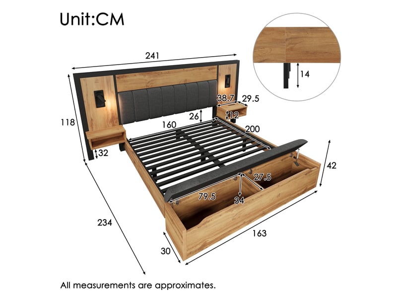  Lit double 160x200 avec chevets, liseuses et banc de rangement evryae  - Conforama E
