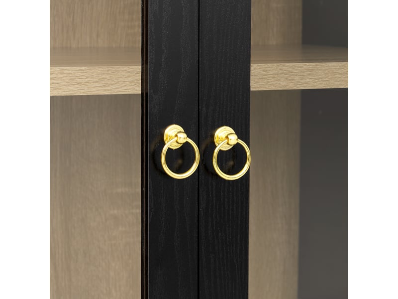  Buffet haut 76,2x40,1x180 cm, meuble vitrine avec 2 portes en verre transparent et 2 tiroirs, étagères réglables, design arche, mdf - noir  - Conforama E