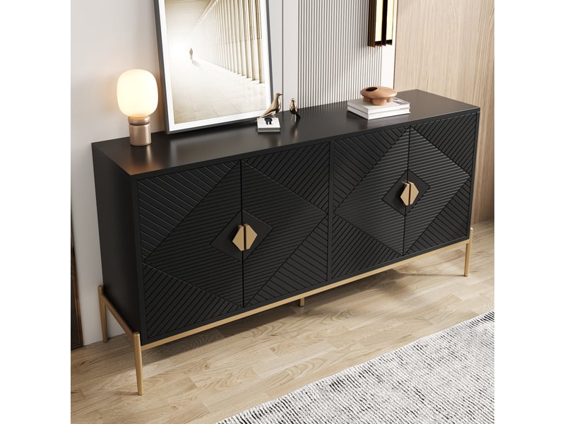  Buffet à 4 portes avec rangement pour salon et salle à manger en mdf et panneaux de particules 162×40×80 cm noir  - Conforama D