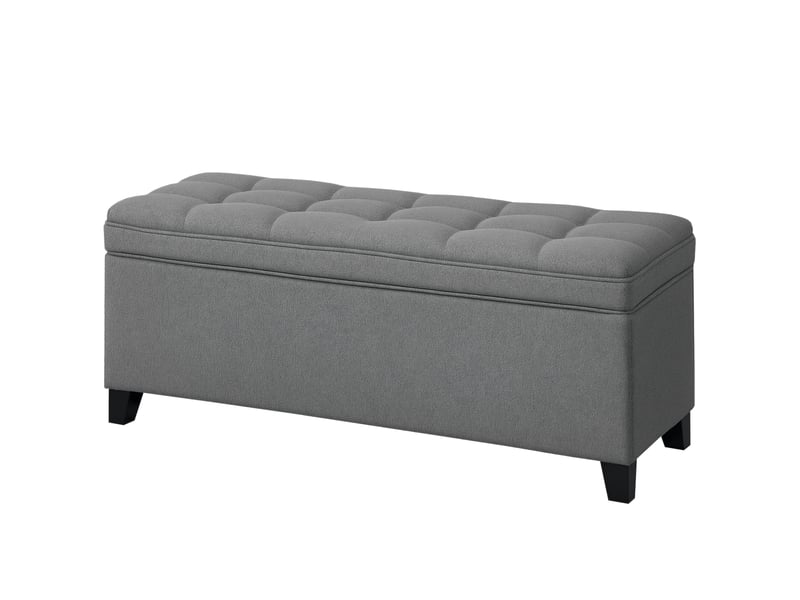  Banc coffre de rangement capitonné tissu aspect lin gris foncé 120 x 40 x 48 cm  - Conforama B