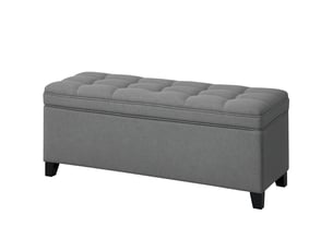 Banc coffre de rangement capitonné tissu aspect lin gris foncé 120 x 40 x 48 cm