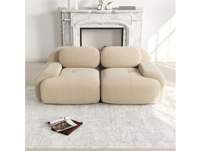  Canapé 2 places modulable 208x103x75 cm en velours côtelé beige  - Conforama B