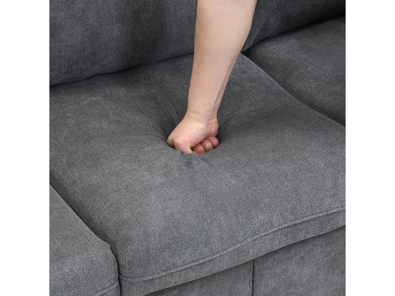 Canapé d’angle en u 3 places modulable et convertible en lit une personne, tissu chenille gris foncé, 2 poufs et rangements - Conforama E