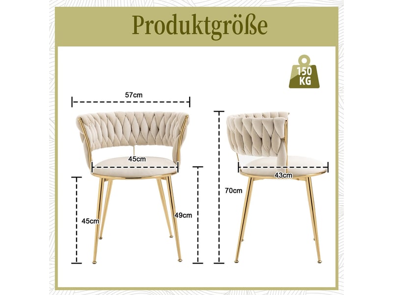  Lot de 2 chaises de salle à manger en velours ivoire, dossier incurvé avec accoudoirs et piètement métal HFSN-926IY - Conforama C