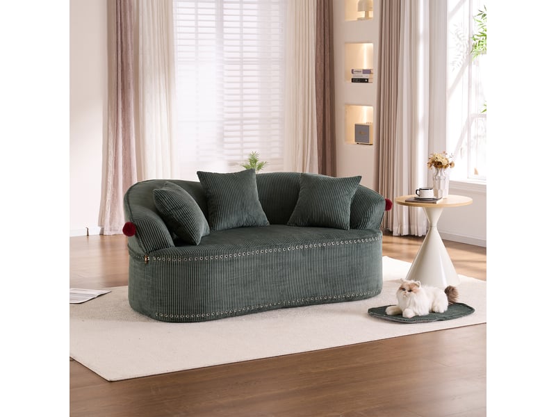 Canapé droit 2 places en cordonnet, design chapeau de clown, coussins et tapis pour animal inclus, ambiance chaleureuse et confortable - Conforama D