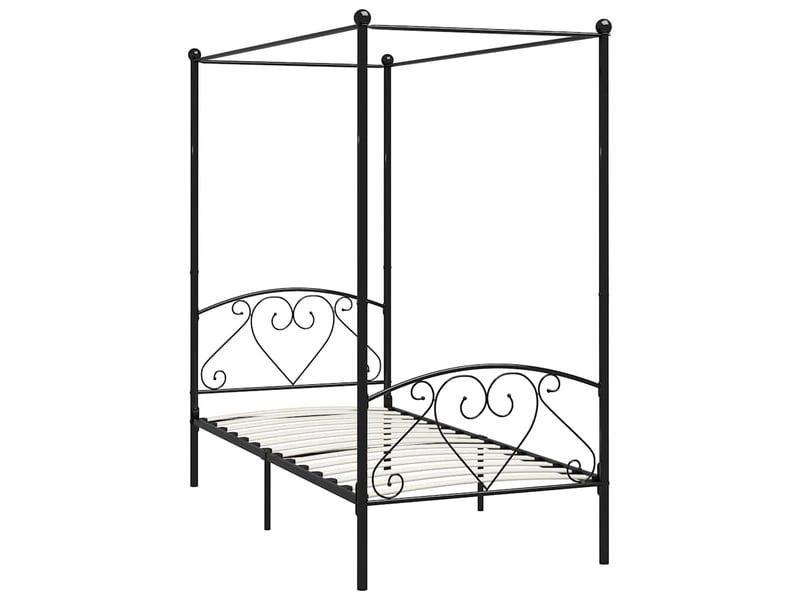  Lit simple- lit adulte -  cadre de lit à baldaquin sans matelas noir métal 100x200 cm  - Conforama A
