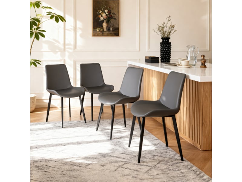  Chaises modernes de salle à manger en simili cuir gris, pieds acier carbone – lot de 4 – maisonrestoconférence  - Conforama D