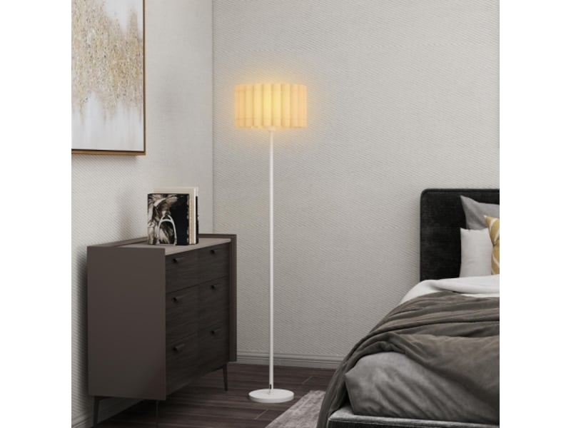  Lampadaire e27 avec abat-jour ondulé, blanc, interrupteur au pied, pour salon et chambre, sans ampoule  - Conforama B