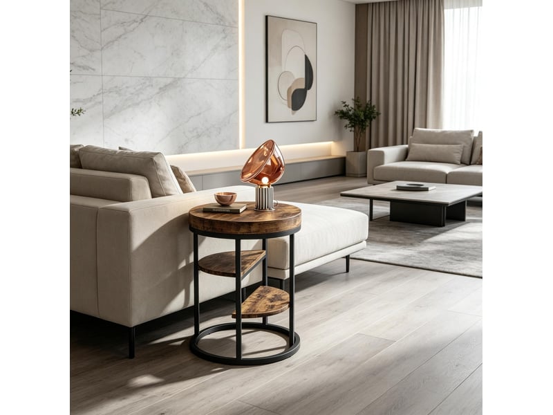  Table d'appoint ronde 50 x 50 x 65 cm à 3 niveaux en métal et bois marron rustique chicfurn  - Conforama C