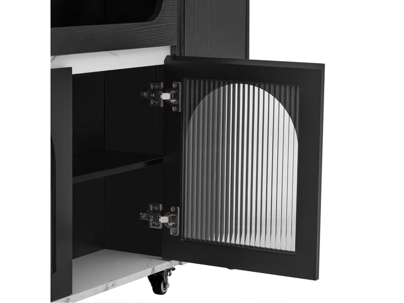  Desserte de cuisine extensible avec 1 tiroir, rangements et roulettes en mdf 50,5 à 187,5×110,5×95,5 cm noire  - Conforama D