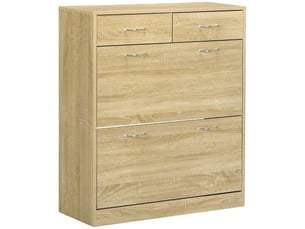 Meuble à chaussures étroit avec 2 tiroirs abattants pour 12 paires de chaussures, 80 x 30 x 91,5 cm, chêne