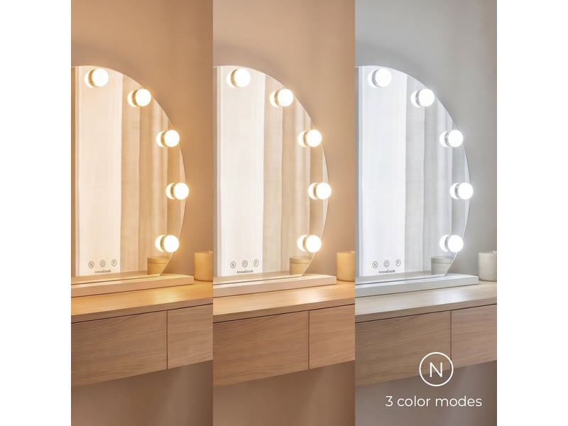  Miroir de coiffeuse hollywood, 9 ampoules led, 3 tons de lumière, intensité réglable, contrôle tactile innovagoods  - Conforama D