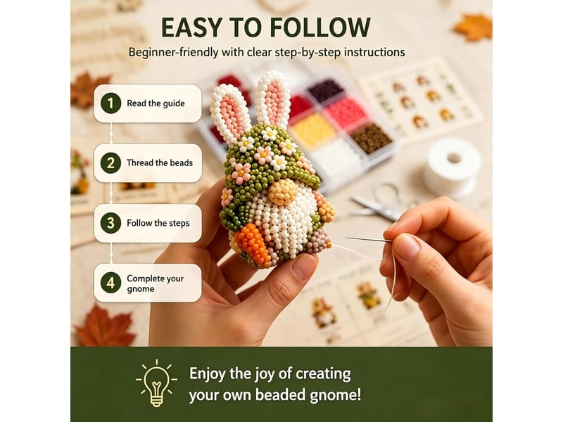  Kit diy gnome 3d en perles, lot de 4 petites décorations à fabriquer, loisirs créatifs pour adultes et adolescents, gnome  - Conforama E