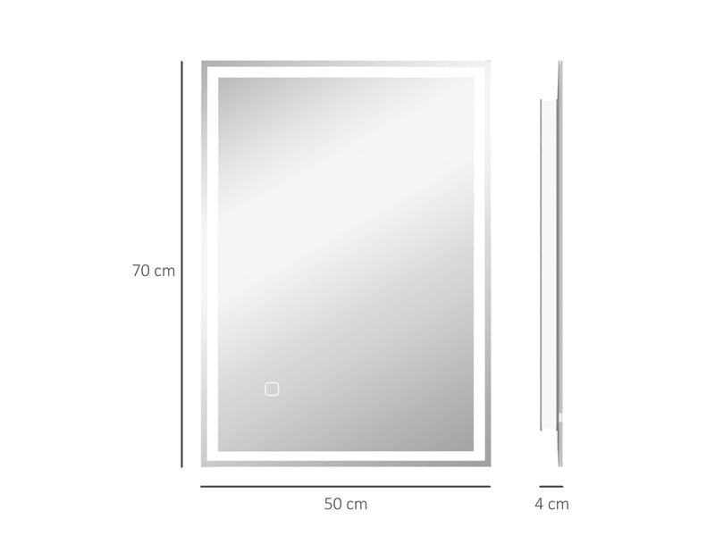  Miroir lumineux de salle de bain à led avec interrupteur tactile, pose réversible, en verre argenté 50 × 70 cm  - Conforama E
