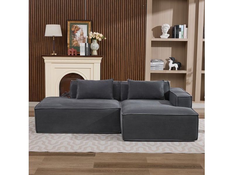  Canapé 2 places ulevr en polyester gris, 233 x 129 x 70 cm, assise souple à ressorts ensachés et 2 coussins  - Conforama B