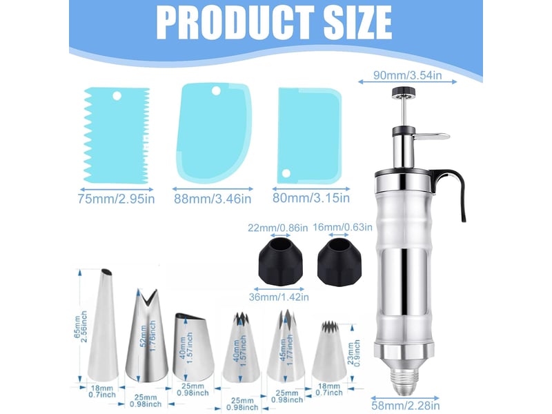  Seringue à garnir en acier inoxydable: lot de 12 seringues à gâteau seringue à garnir seringue de décoration de dessert, ensemble de douilles réuti  - Conforama B