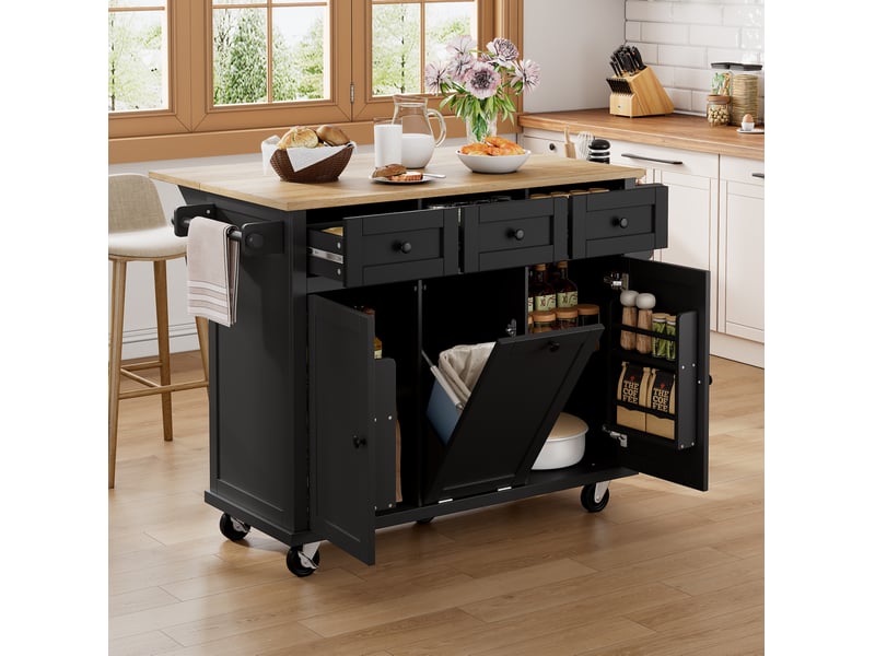  Îlot de cuisine mobile 112x46,2 76,2x92,7 cm coloris noir et naturel  - Conforama D