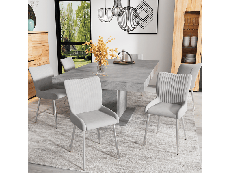  Lot de 4 chaises de salle à manger en velours gris avec pieds en métal argenté  - Conforama C