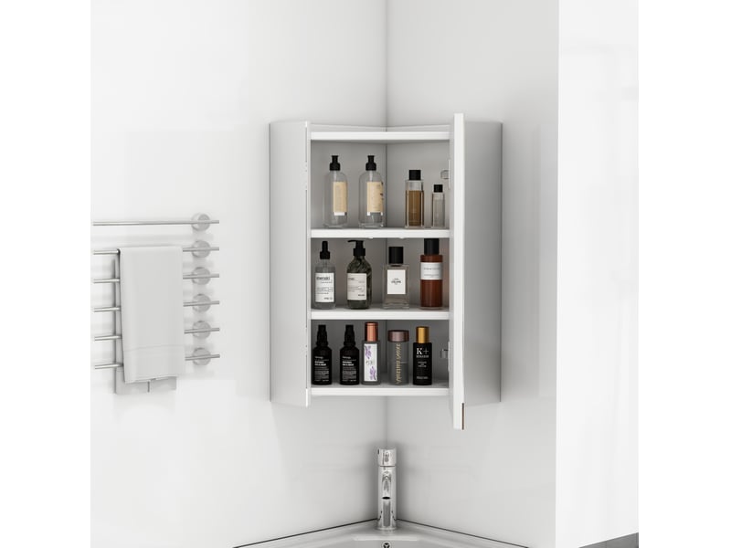  Armoire à miroir d’angle 32.5x32.5x55.6 cm trois faces miroir mdf blanche  - Conforama C