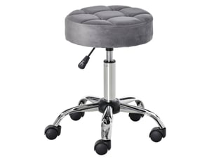 Tabouret de bar à roulettes réglable et pivotant - lpospi - assise capitonnée, polyester gris clair ø35 × 49-61 cm