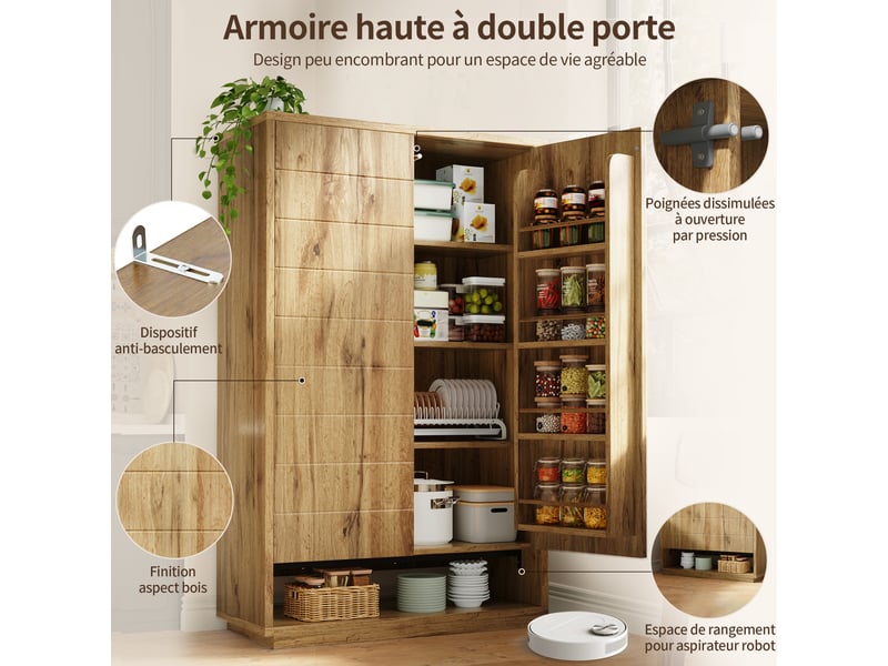 Meuble de cuisine muvano, armoire de cuisine haute 2 portes effet chêne clair, 100 × 40 × 162,5 cm - Conforama E