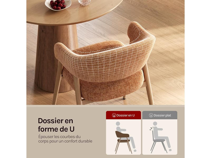 Lot de 2 chaises de salle à manger, ergonomique,pieds métalliques, siège en tissu chenille,orange - Conforama E