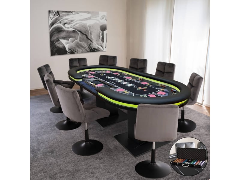  Home deluxe table de poker led avec mallette de poker et 10 chaises straight flush | avec éclairage led i table de jeu table de poker casino  - Conforama C