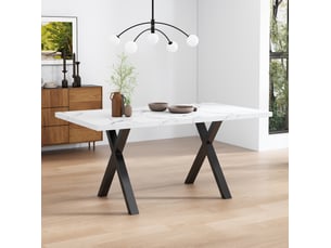 Table repas rectangulaire 140x80 cm blanche effet marbre cravdom