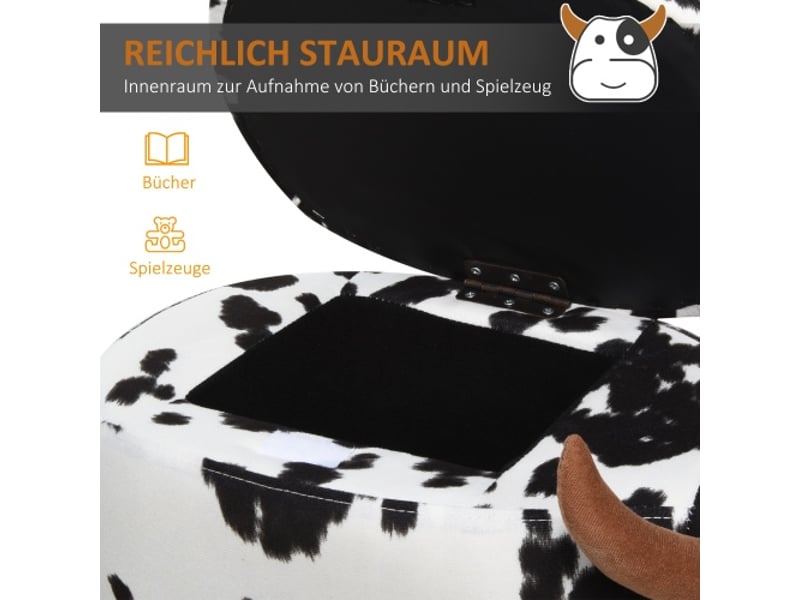  Pouf animal cochon noirblanc avec rangement, siège rembourré, 62x35x36 cm, salon et chambre enfant  - Conforama E