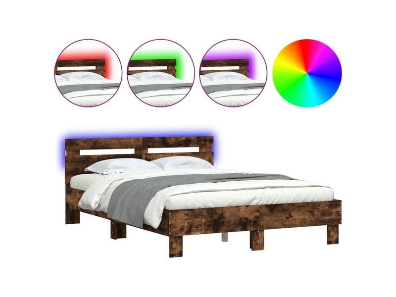  Lit double- lit adulte -  cadre de lit avec led sans matelas chêne fumé 120x200 cm  - Conforama A