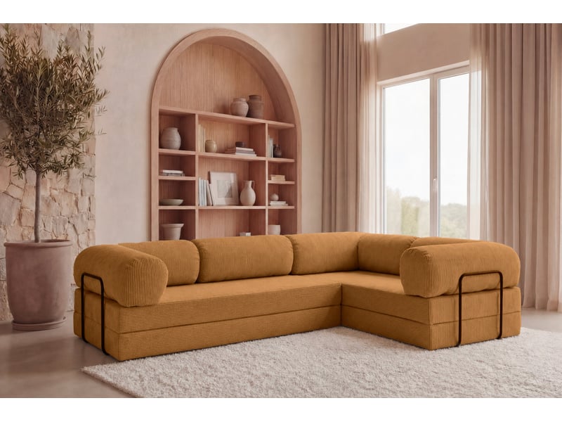 Cosima l - canapé d'angle convertible petit velours côtelé 4 places moutarde gauche  - Conforama B