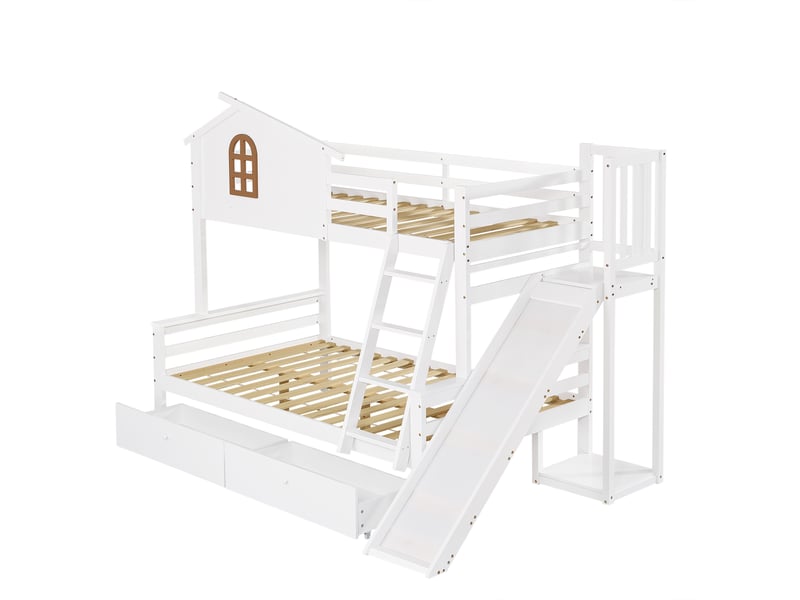  Lit superposé 90x200 cm - lit avec rangement et 2 tiroirs - pin et mdf - avec matelas - blanc  - Conforama A